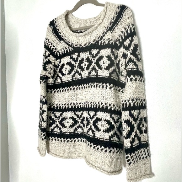 Free People Silver Reed Fair Isle Black Cream scoop Neck Cozy Sweater. Small - Picture 4 of 9
